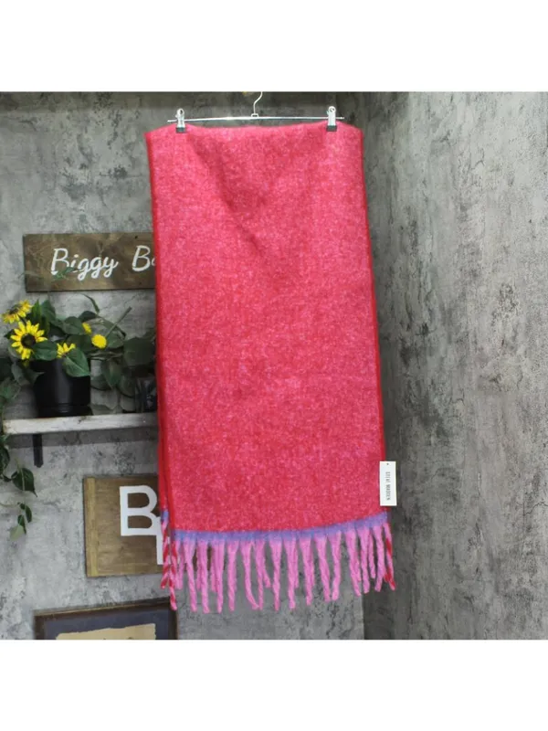 NWT Steve Madden Two-Tone Lofty Scarf Fuzzy Oversized SMA-5223 Bright Pink Multi - Image 2