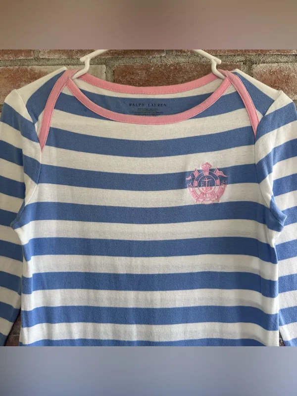 Ralph Lauren Striped Dress Embroidered Logo Women’s Small Blue White Preppy - Image 2