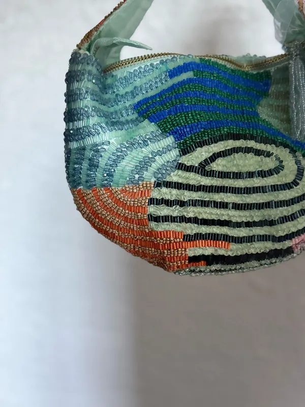 NWT Handmade Multicolor Beaded Mini Shoulder Bag Abstract Wave Mint Green Purse - Image 5