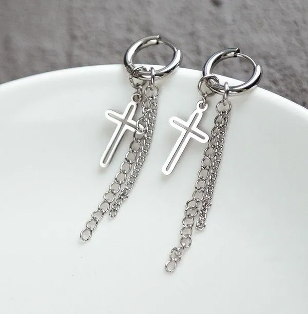 Stainless Steel Cross Dangle Drop Earrings for Men Women,Cross Earrings - Image 3