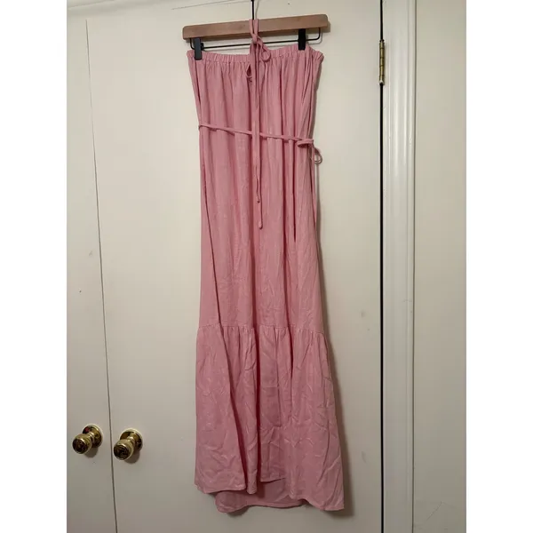 Petal + Pup Pink Linen Blend Halter Tie Waist Tiered Maxi Dress Small‎ NEW - Image 4