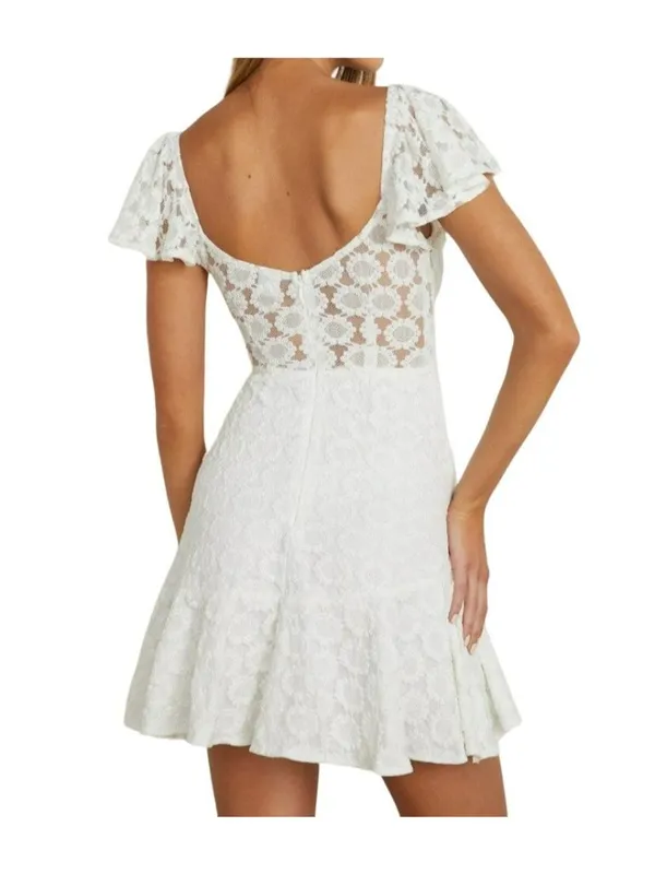 Flirty Daisy Floral Flutter Sleeve A-Line Boho Mini Dress White Size Large NWT - Image 3
