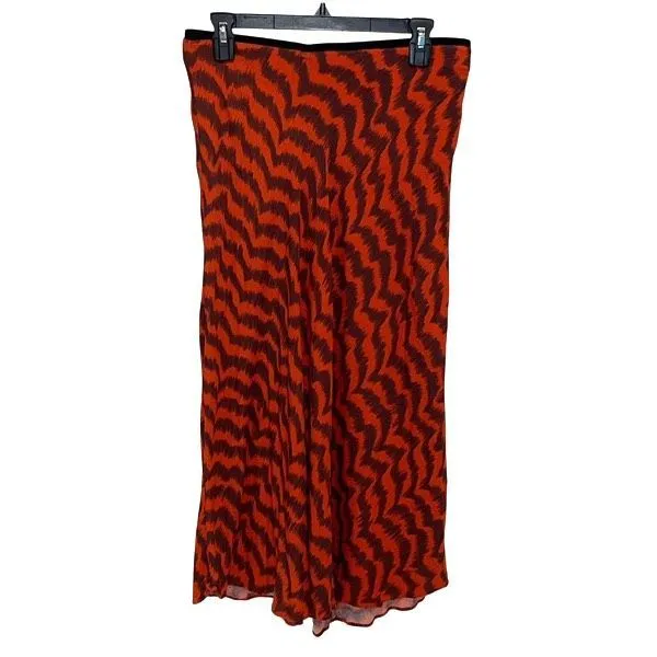 Mango Womens Animal Print Elastic Waist Flowy Midi Skirt Red Orange Black Size L - Image 5