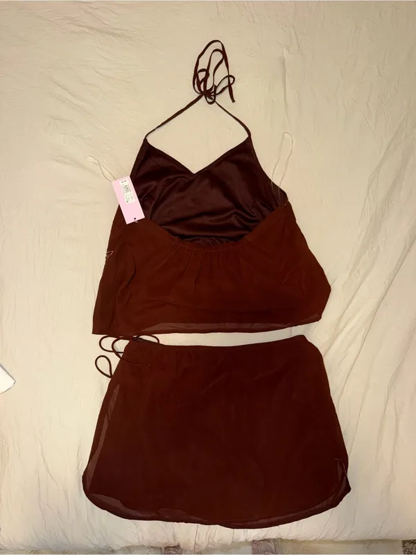 Women's Brown Starfish-Embroidered Halter Set - Image 2