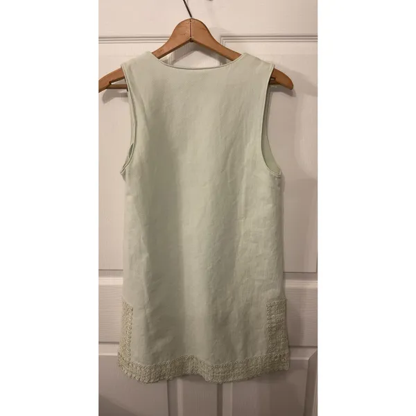 Boutique Mint Green Textured Cotton Shift Dress Crochet Hem Sleeveless Small - Image 7
