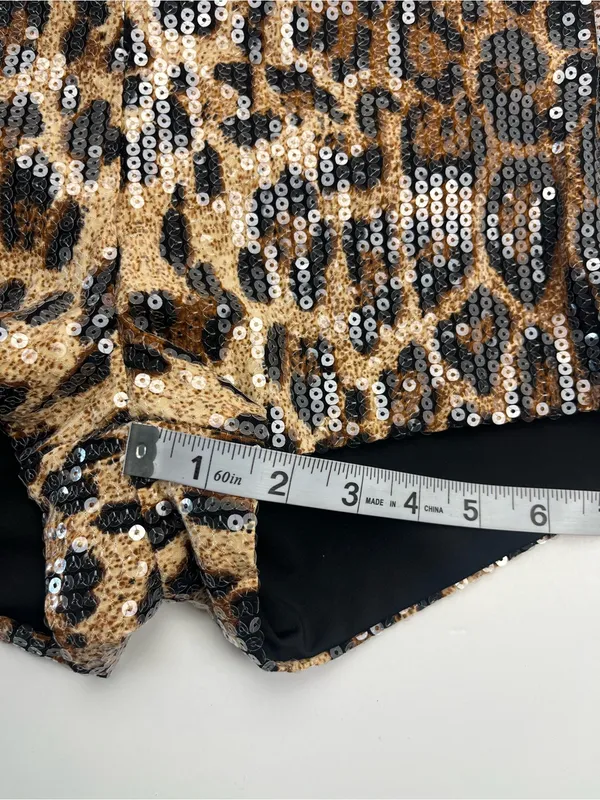 Edikted Sequin Leopard Print Micro Shorts Brown Black Womens Small Stretch NEW - Image 11