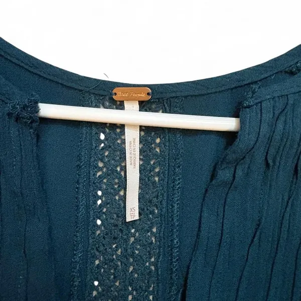 Free People Teal Crochet Lace Ruffle Tunic Mini Dress XS Boho - Image 3