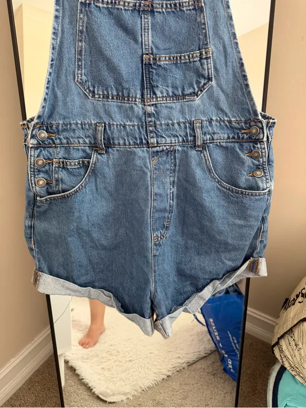 We The Free Blue Denim Short Overalls - Image 3
