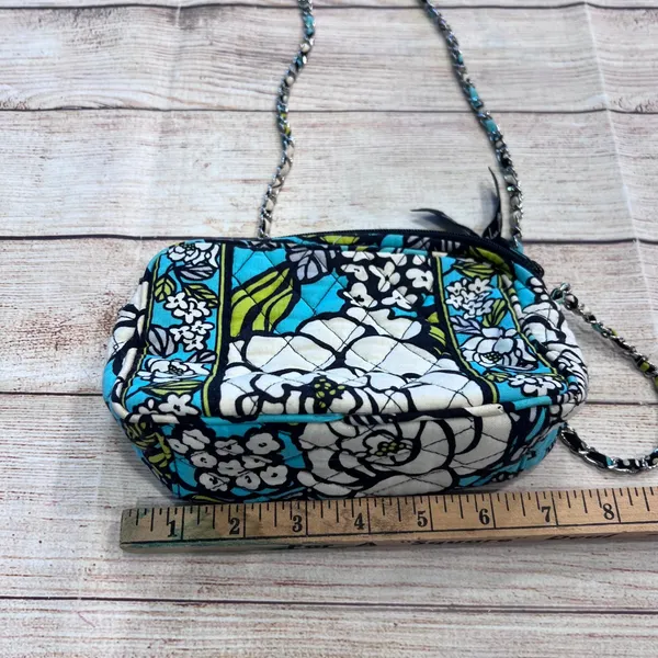 Vera Bradley Floral Quilted Cotton Mini Crossbody Bag Blue White Chain Strap - Image 7