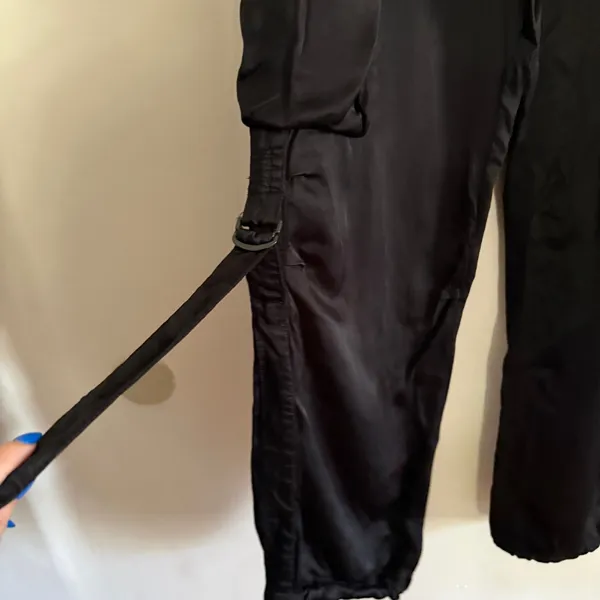 ZARA | Black Satin Baggy Cargo Pants with Drawstring ankles | Medium - Image 3
