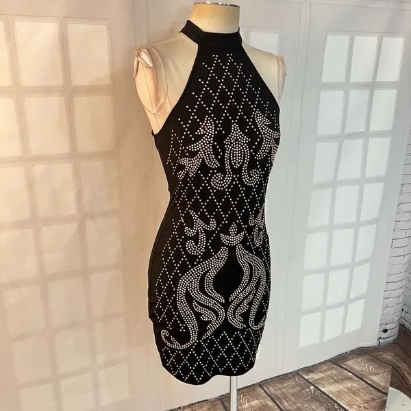 🔥🔥 5/$25 sale 🔥🔥 Windsor Women's Studded Halter Bodycon Dress Black Rose Gold - Image 3