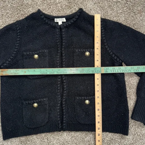 J.Crew Emilie Sweater Lady Jacket Women Medium Black Excellent Gold Button Wool - Image 2