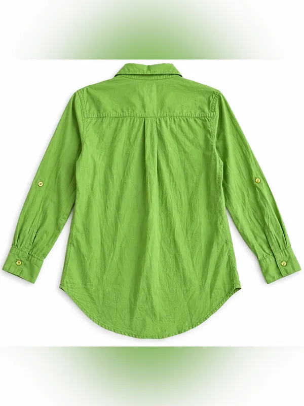 True Destinations Women’s Small Green Cotton Button Down Shirt Roll Tab Sleeve - Image 5