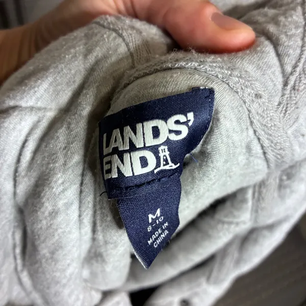 Lands End Womens Quilted Snap Neck Hoodie Heather Gray Pullover Size M 8-10 - Image 4