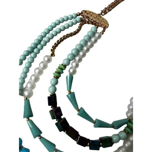 Turquose and faux pearl 5 layer statement necklace - Image 7