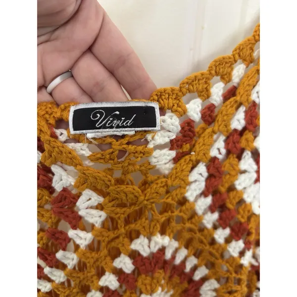 Granny Square Crocheted Crop Fringe Top S/M Boho Festival Hippie Granola - Image 4