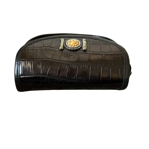 Brighton Vintage Black Leather Croc Embossed Sun Medallion Crossbody Bag Small - Image 10
