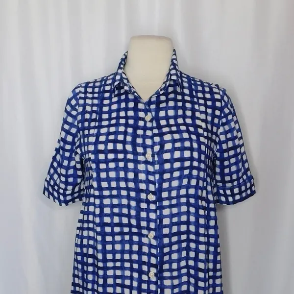 Anthropologie 11.1 TYLHO Adanne Tunic Top Shirt Blue White Gingham Plaid X-Small - Image 3