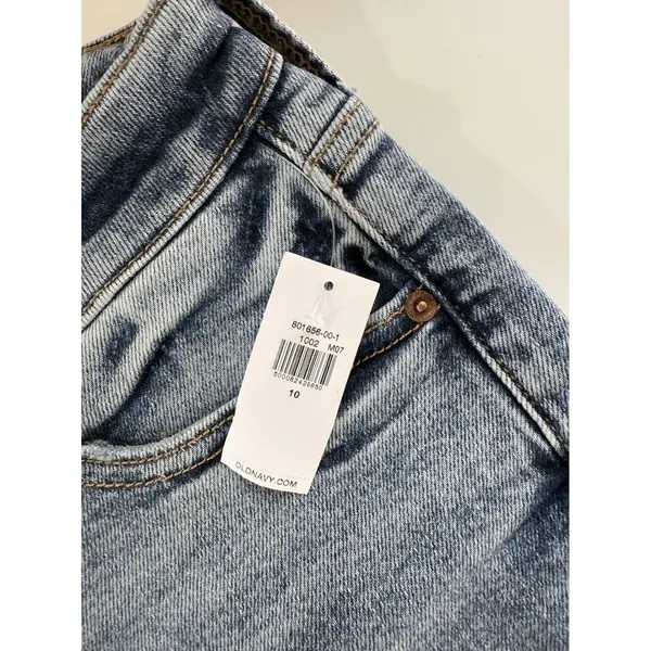 Old Navy High Rise OG Straight Jeans 10 Distressed Medium Wash‎ Raw Hem NWT - Image 5