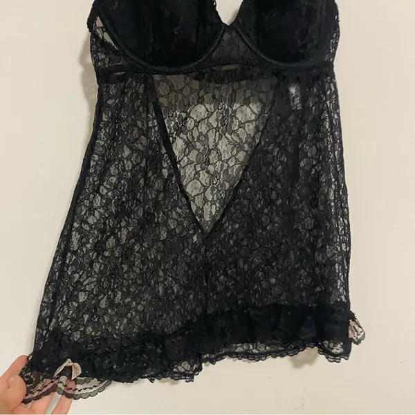 Victoria's Secret Vintage Black Lace Babydoll Lingerie Top medium - Image 3