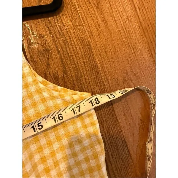 Old Navy yellow gingham plaid linen square neck mini dress large - Image 10