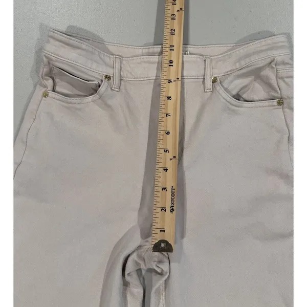 Spartina 449 Raw Hem Flare Jeans Womens 4 Cream Cotton Stretch Travel Vacation - Image 6