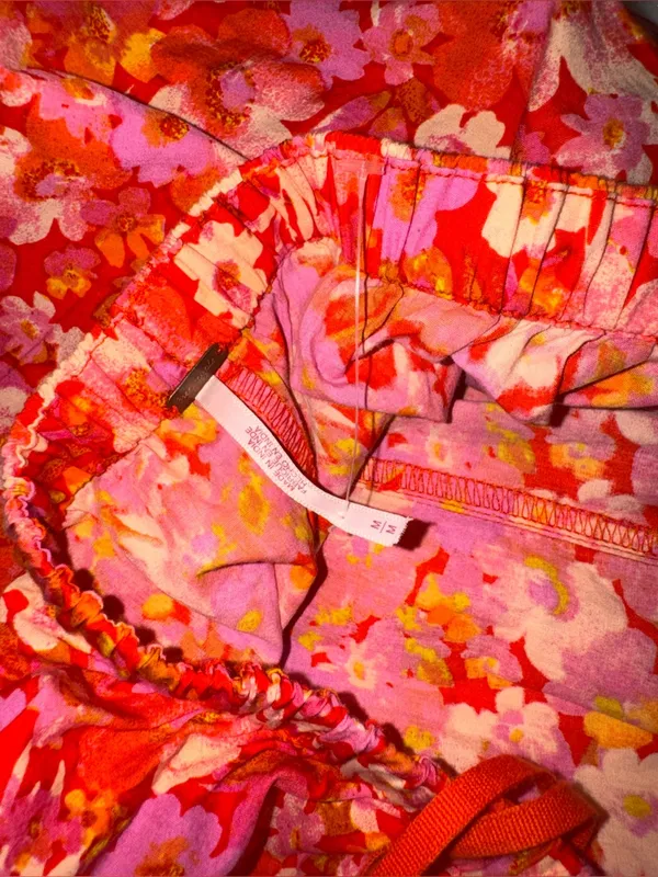 NEW FREE PEOPLE Amy Floral Cotton cutout Orange Jumpsuit sz M - Image 8