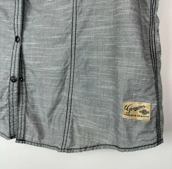 Harley Davidson Y2K Button Down Shirt Vest Sz XL Grey Graphic Back - Image 6