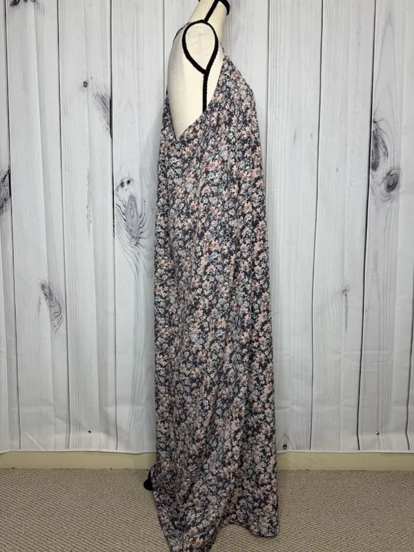 LoveStitch Long Floral Maxi Dress Sz L Pockets Purple Pink Racerback Beach - Image 4