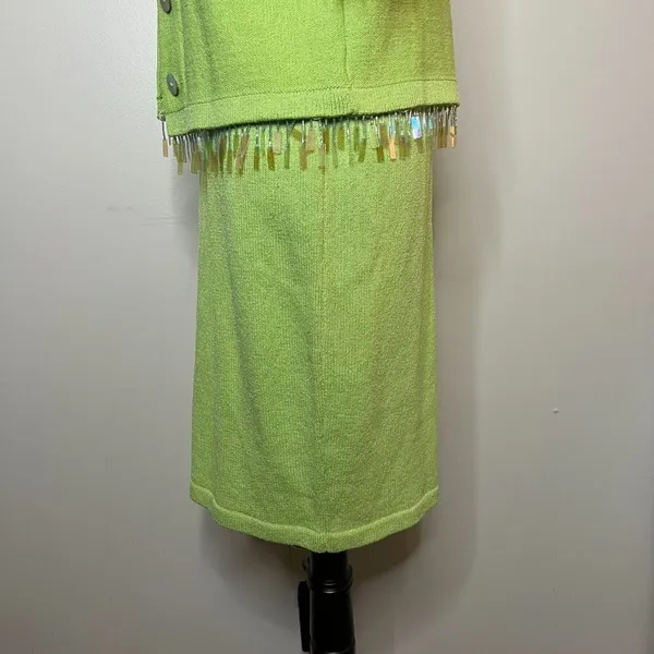 Vintage Liz Sheldon Ltd Lime Green‎ Skirt and Sweater Set w/ Jewel Tassel Detail - Image 10