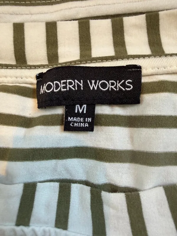 Modern Works Striped Puff Short Sleeve Top Shirt Blouse Size Medium - Image 7
