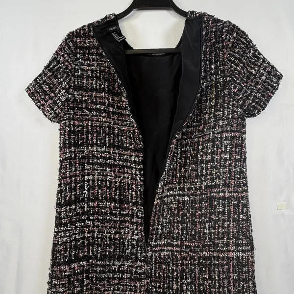 Metallic Tweed Plaid Shift Mini Dress Mod 60s Forever 21 Pink Black Womens S - Image 6