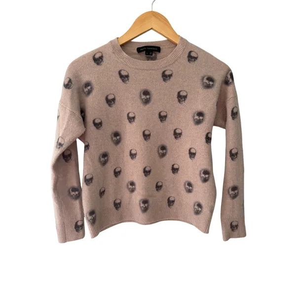 Skull Cashmere 100% Cashmere Skull Print Sweater | Women's Small | Taupe/Blush - Image 2