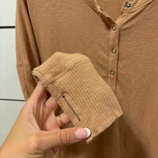 Aerie Offline Ribbed Thermal Oversized Comfy Snap Collar Tan - Image 3