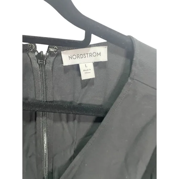 Nordstrom‎ L Midi Dress Black Fit And Flare Short Sleeve V-neck NEW - Image 3