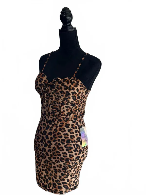 Justify Leopard Print Bodycon Mini Dress Size Small Y2K Trendy Coquette - Image 3