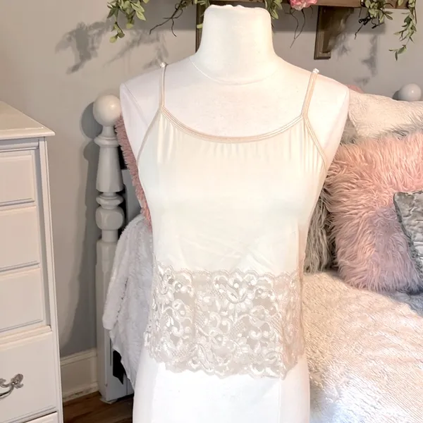 Romantic Lace Nylon Nude Cami - Image 2