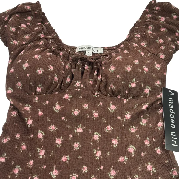 NEW Madden Girl‎ Brown Pink Floral Fit and Flare Dress Juniors Small Cottagecore - Image 4