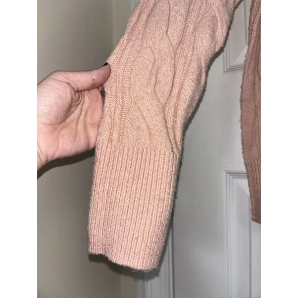Aerie Dusty Pink unReal Cable Knit Crew Sweater S Cozy Oversized - Image 6
