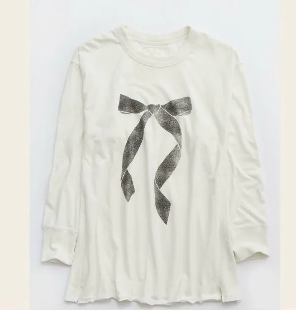 Aerie White Graphic Long Sleeve Hoodie - Image 2