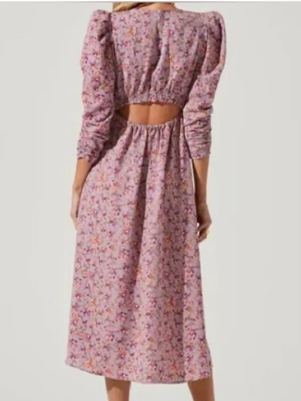 ASTR the Label Puff Sleeve V-Neck Back Cutout Midi Dress, purple peach floral XL - Image 9