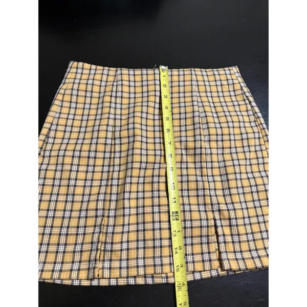 Aeropostale Yellow Plaid Mini Skirt High Waisted Front‎ Slit Medium 90s Stylei - Image 2