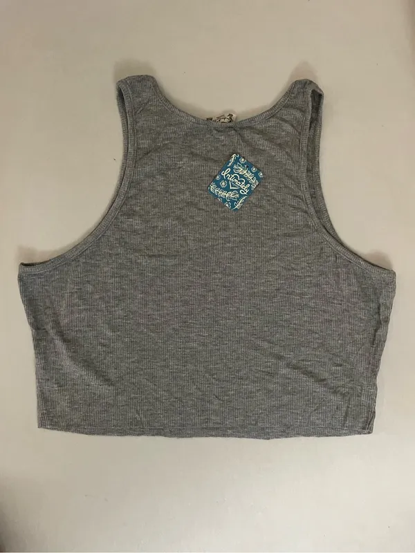 Free People intimately Heather Grey Ribbed Racerback Cropped Tank Top Size L - Image 4