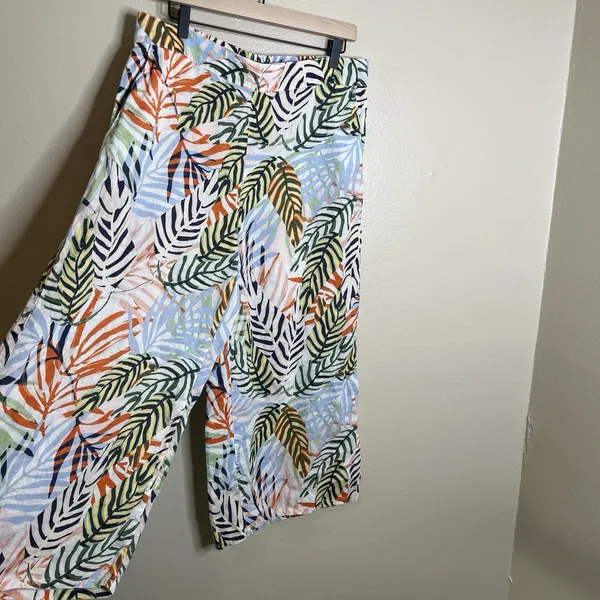Tahari 100 Linen Wide Leg Palm‎ Resortwear Beach Vacation Summer High Waist XL - Image 2