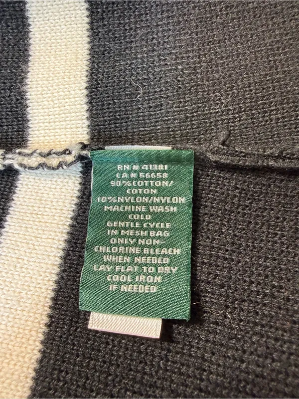 Lauren Ralph Lauren Cotton Blend Black and White Striped Zip Cardigan - Image 7