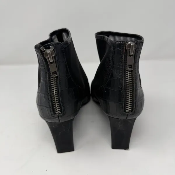 LOGO Croc Embossed Mesh Pointed Toe Block Heel Ankle Boot Black Women Size 6 - Image 7