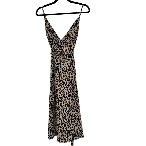 Essue Tan Animal Print Midi Dress Womens M Summer Strappy Casual Belted Classic - Image 2