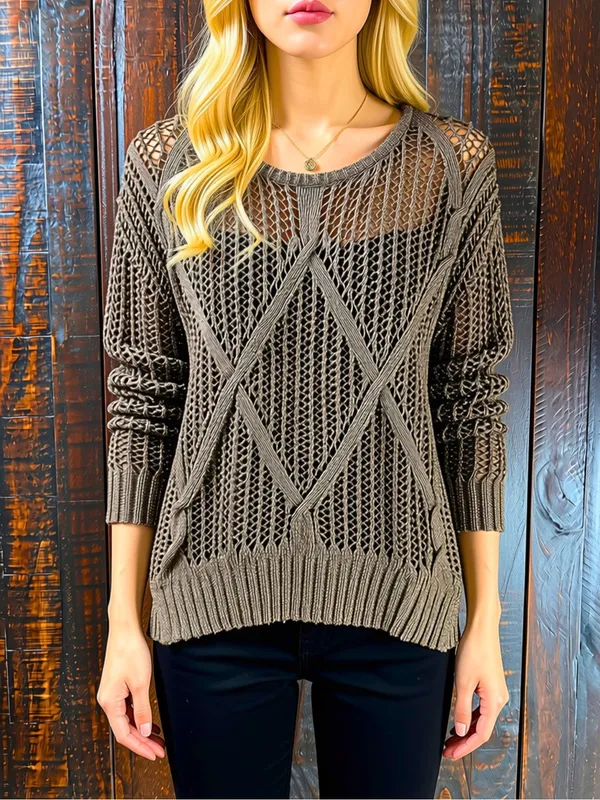 iJeans by Buffalo Bronze Shimmer Open-Knit Sweater - Small - Image 10