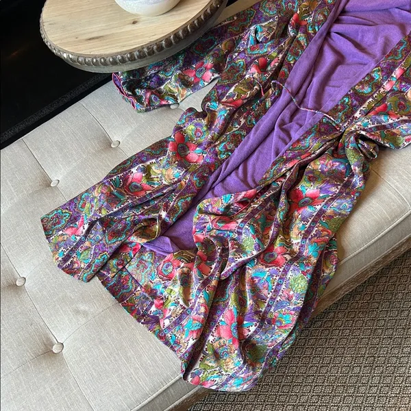 Christian Dior Vintage 80’s Pink Floral Pattern Printed Satin Robe Size Large - Image 3