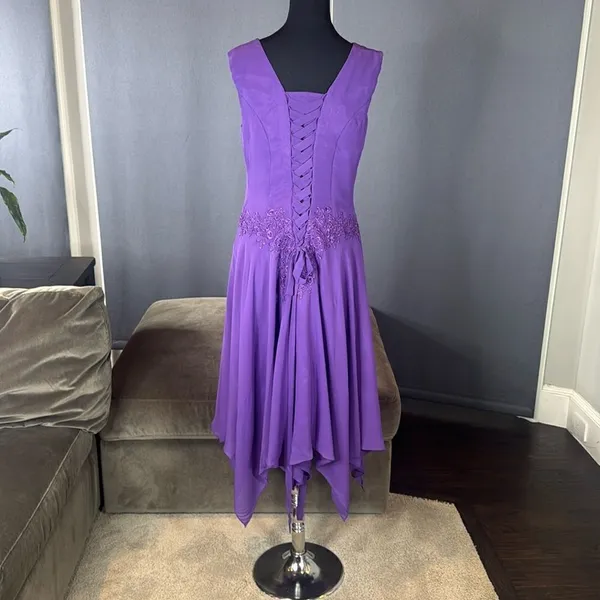 Purple Chiffon Formal Dress Floral Detail Corset Back Matching Jacket Size 12 - Image 8